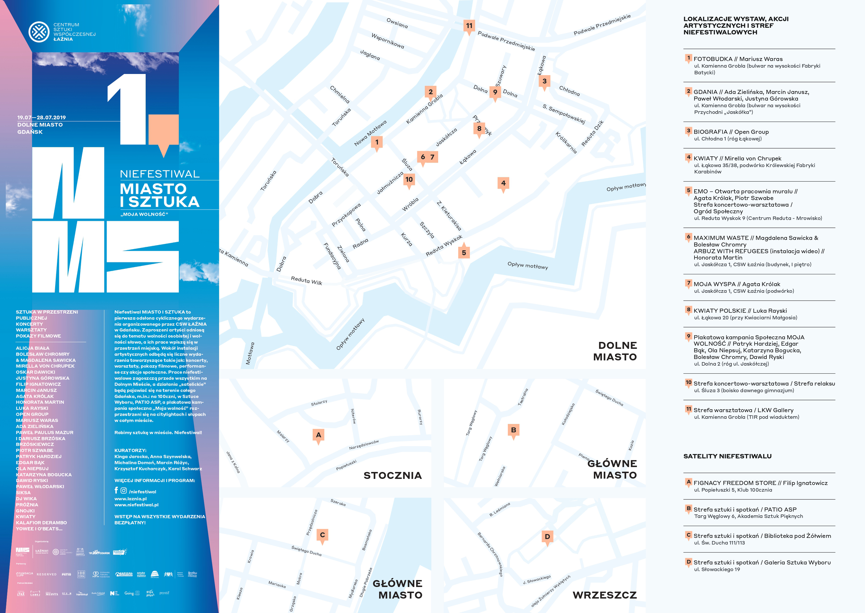 Mapa z lokalizacjami wystaw oraz akcji artystycznych wydarzenia "Niefestiwal".